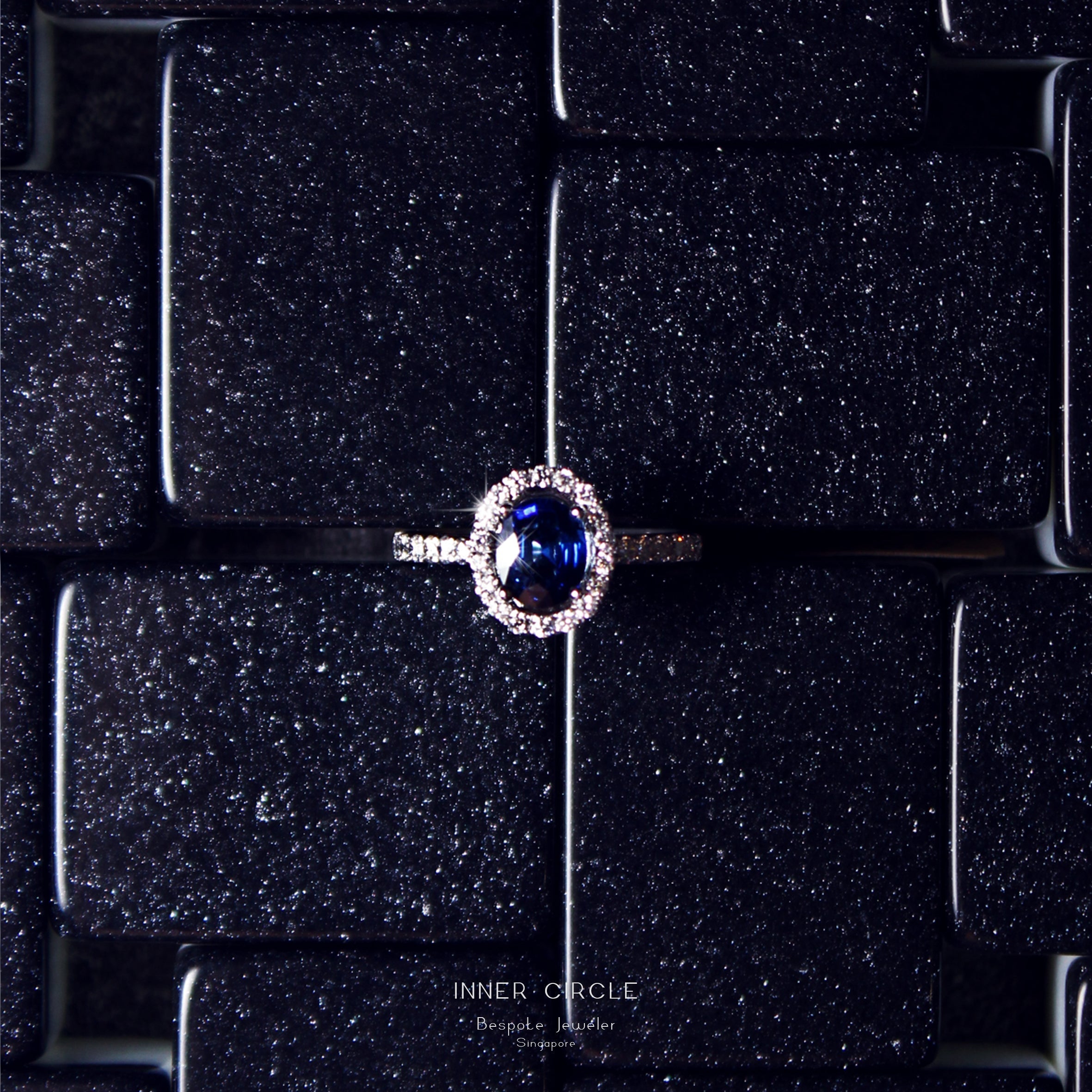 Blue Sapphire & Diamond Halo Setting Ring
