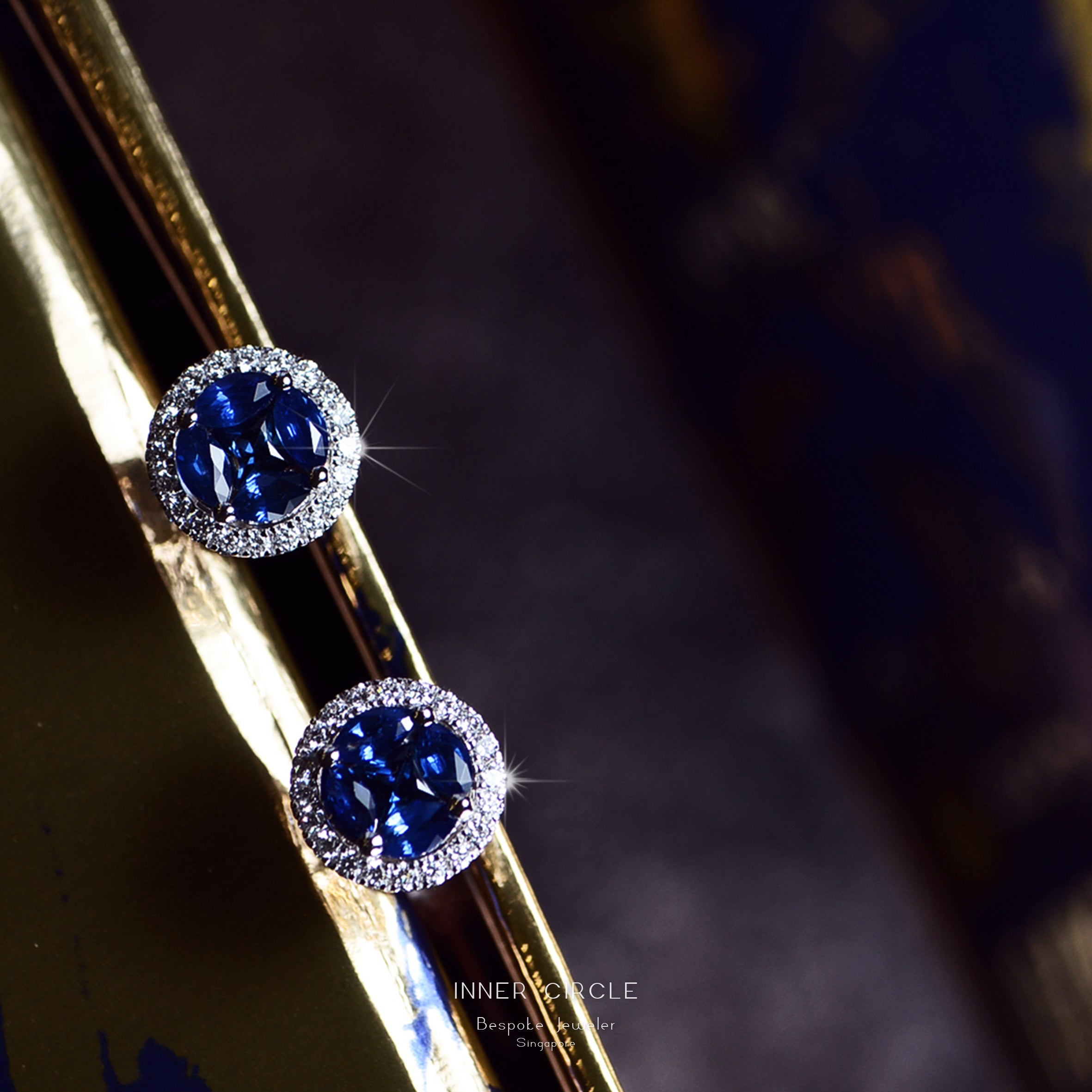 Blue Sapphire & Diamond Stud Earrings