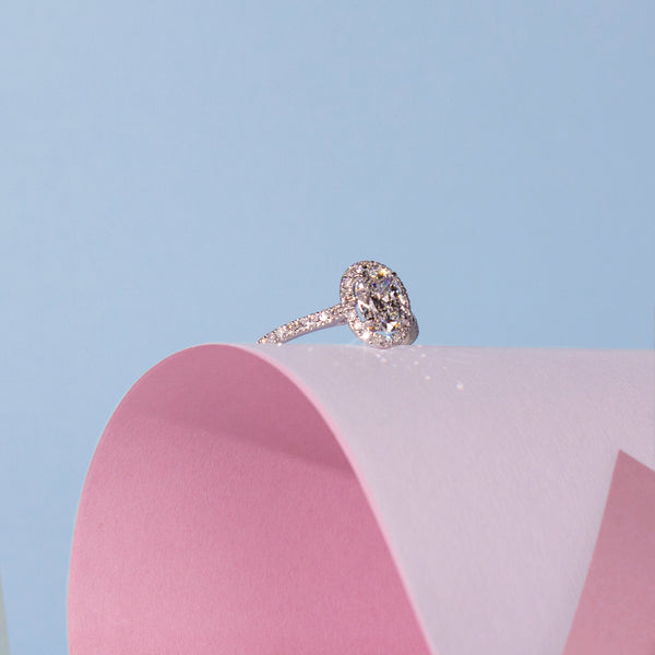 Oval Cut & Diamond Halo Setting Engagement Ring