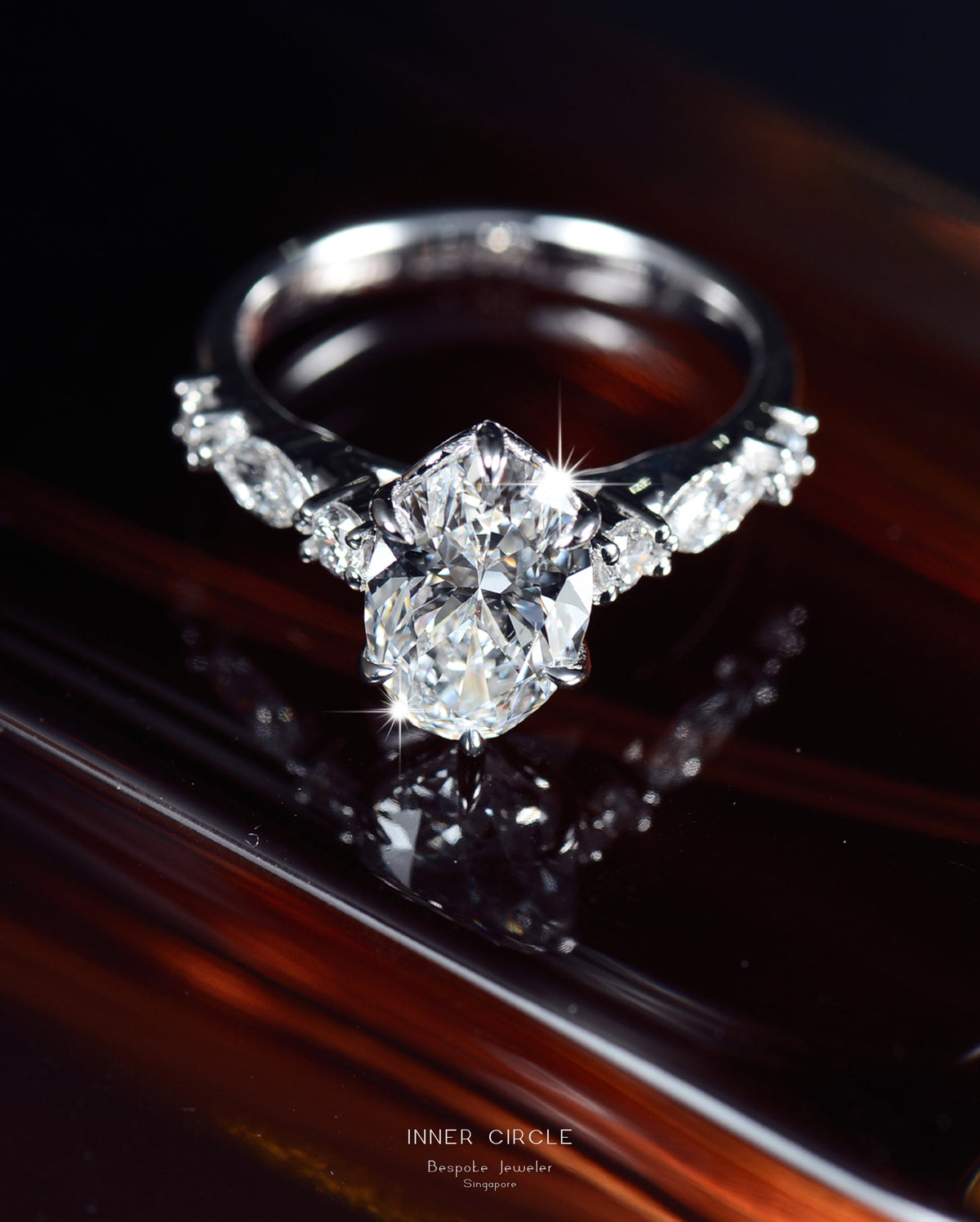 Half Band Oval Engagement Ring