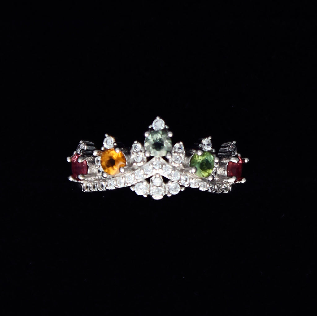 SJR001 Rainbow Tourmaline 925 Silver Adjustable Ring