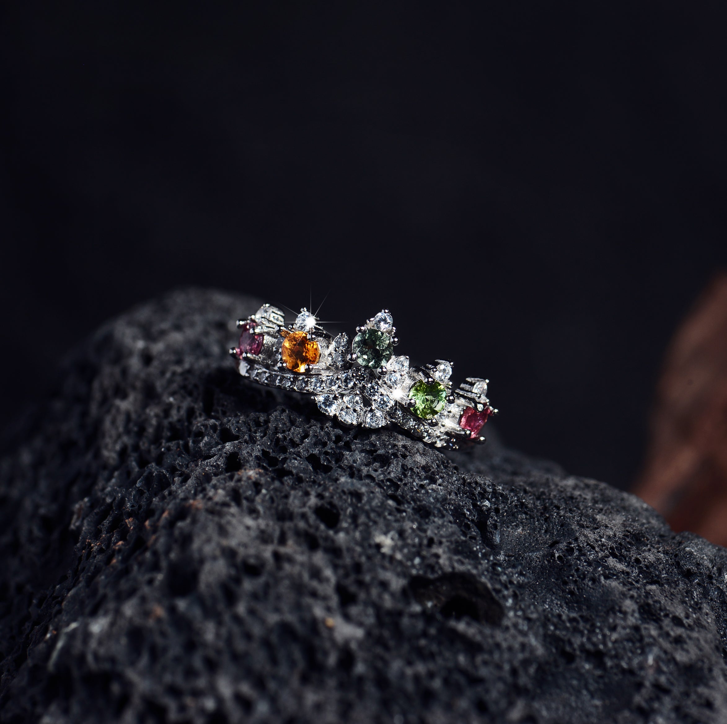 SJR001 Rainbow Tourmaline 925 Silver Adjustable Ring