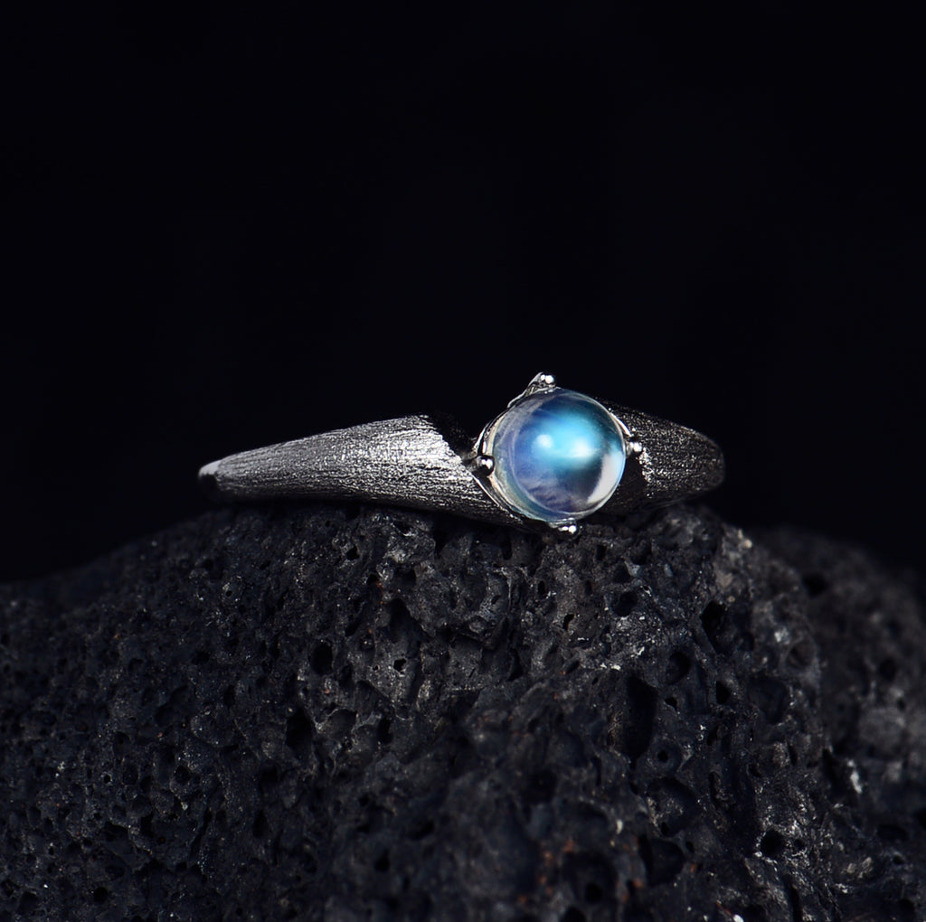 SJR010 Madagascar Moonstone Wave Matte Ring (Blue Ray) Ring