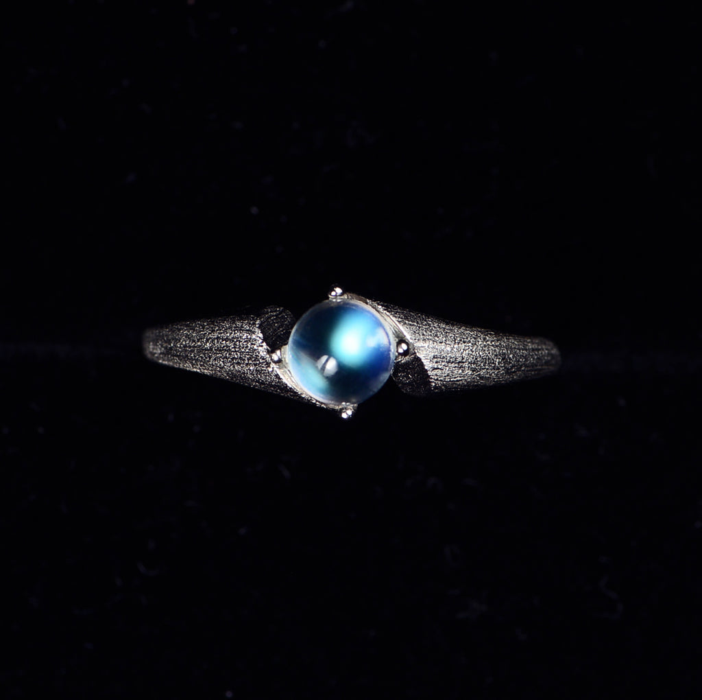 SJR010 Madagascar Moonstone Wave Matte Ring (Blue Ray) Ring