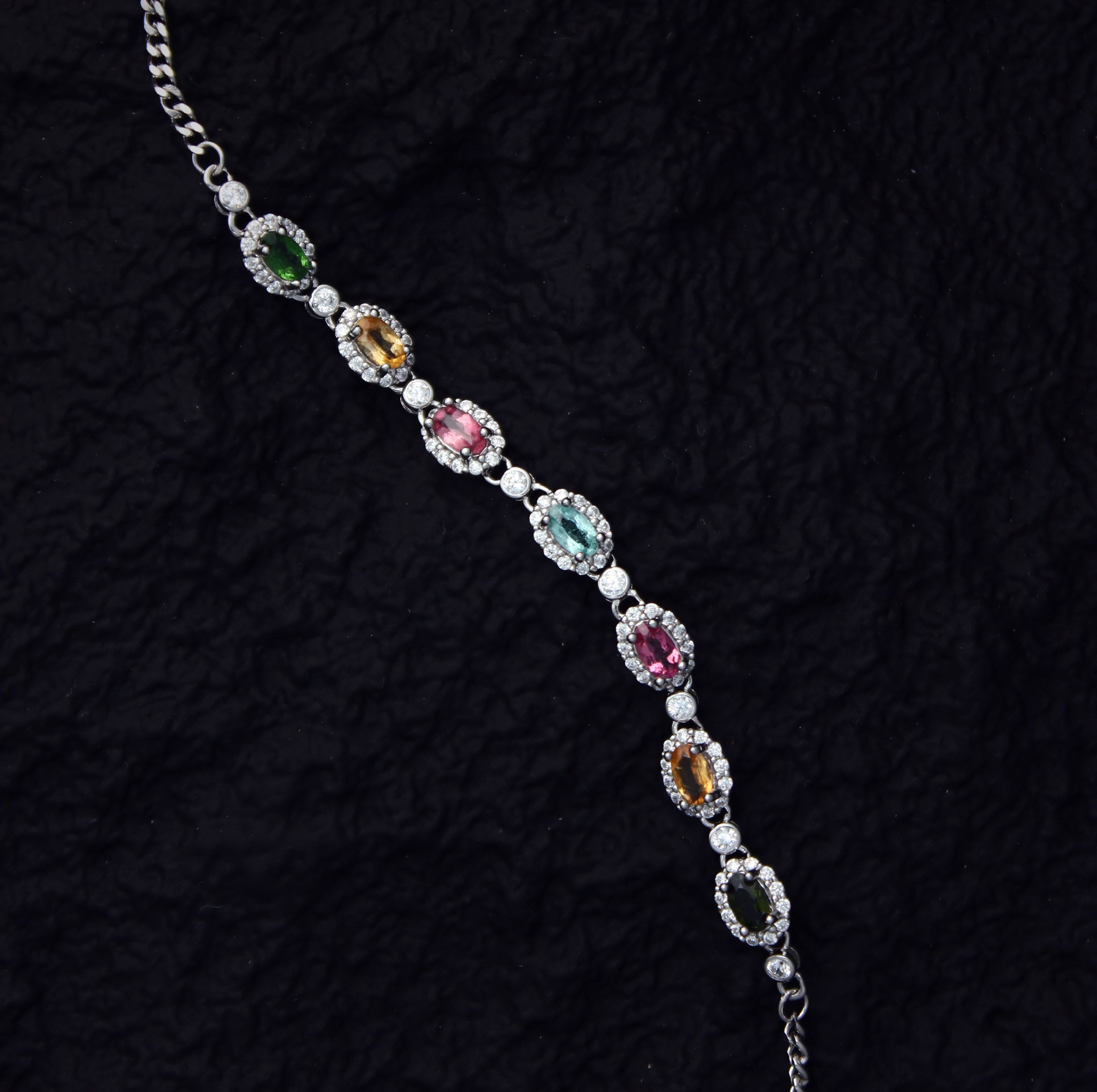 SJB001 Rainbow Tourmaline 925 Silver Adjustable Bracelet