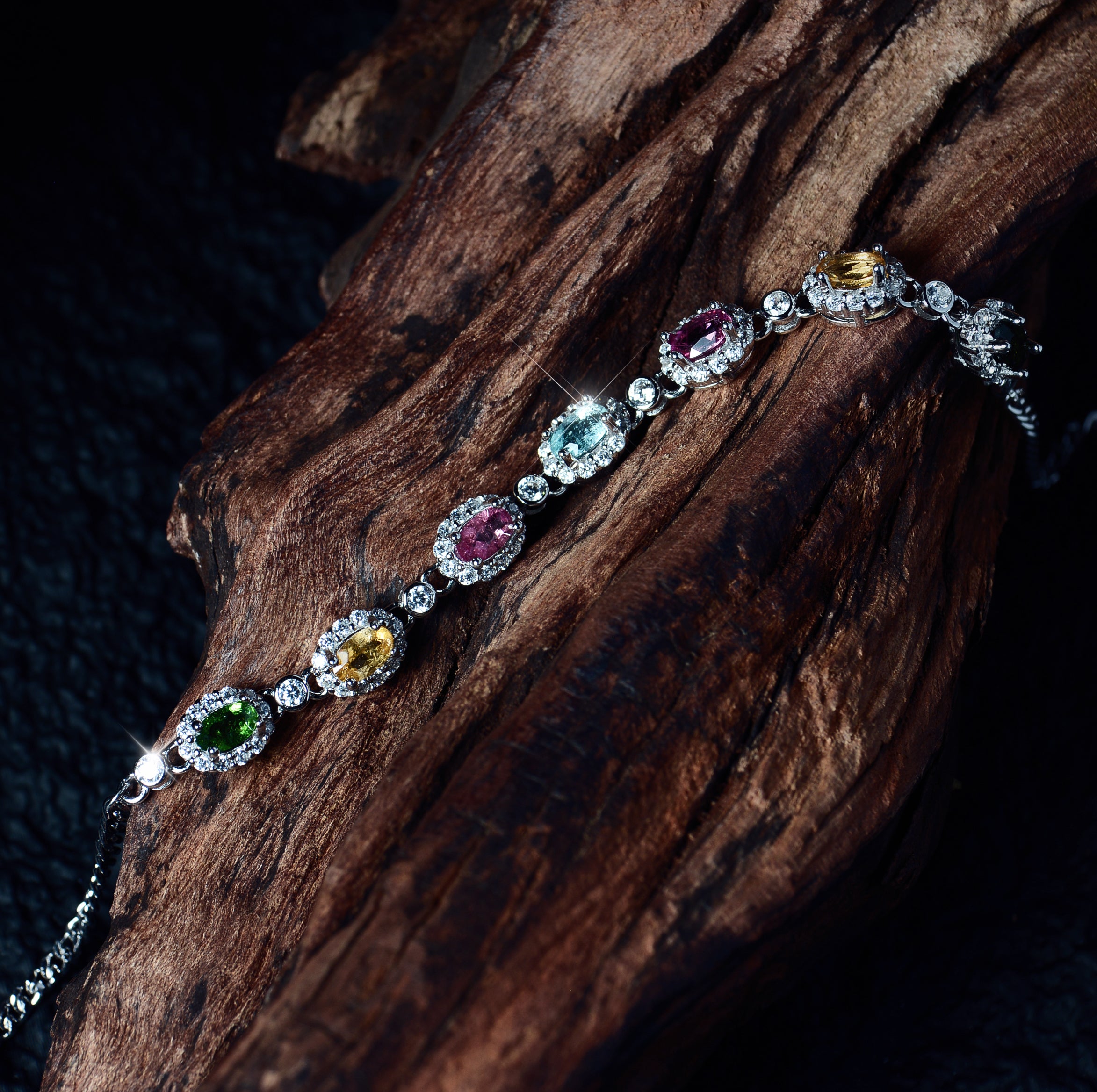 SJB001 Rainbow Tourmaline 925 Silver Adjustable Bracelet