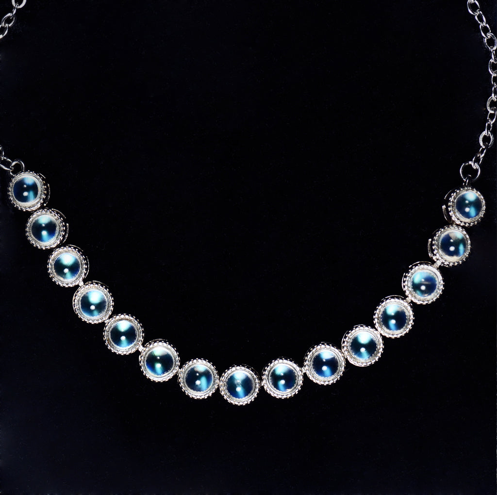 SJB007 Madagascar Moonstone Bezel Bracelet (Blue Ray)