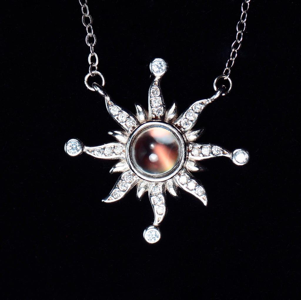 SJN004 Madagascar Moonstone Sun Necklace In Silver