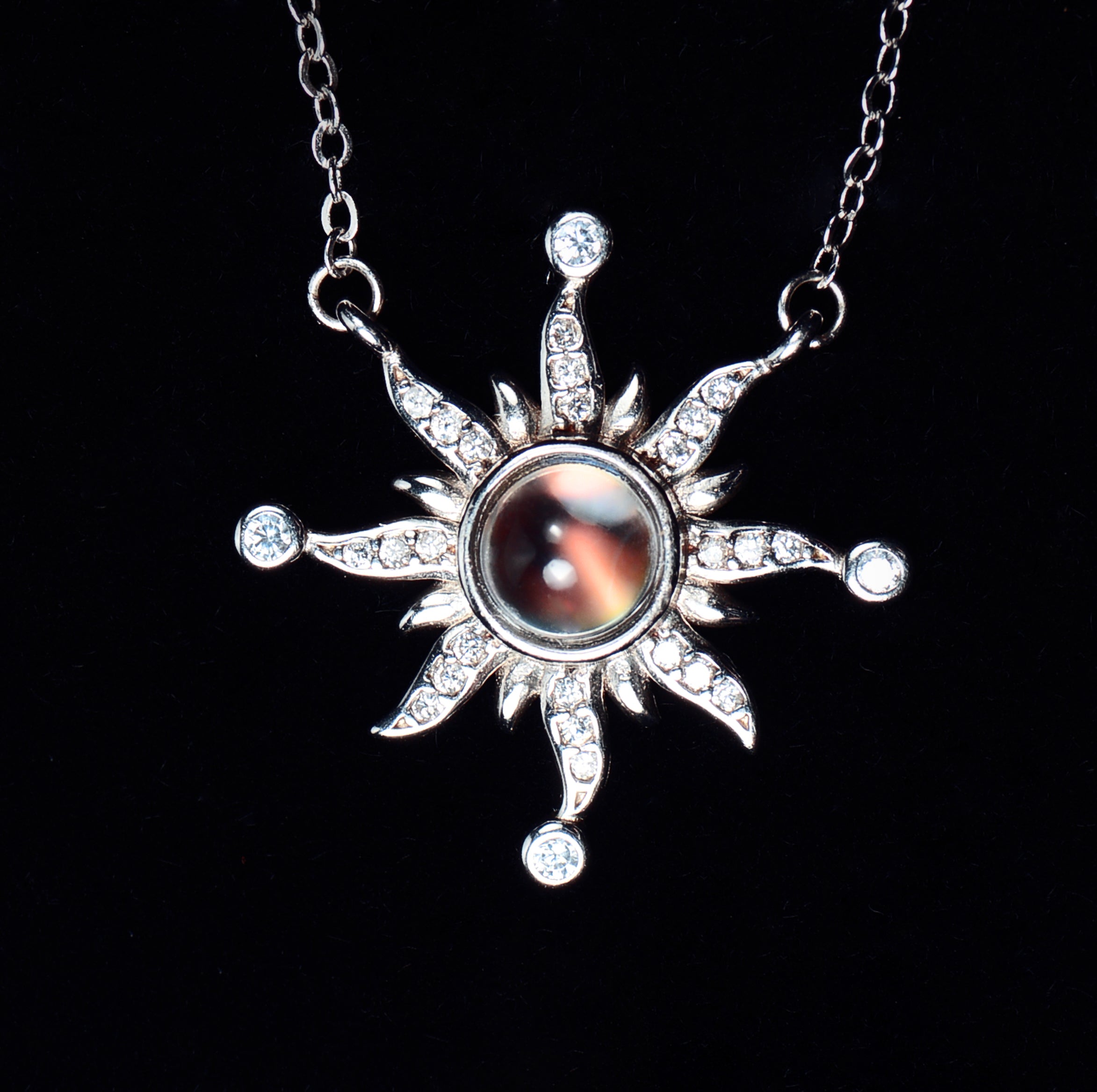 SJN004 Madagascar Moonstone Sun Necklace In Silver