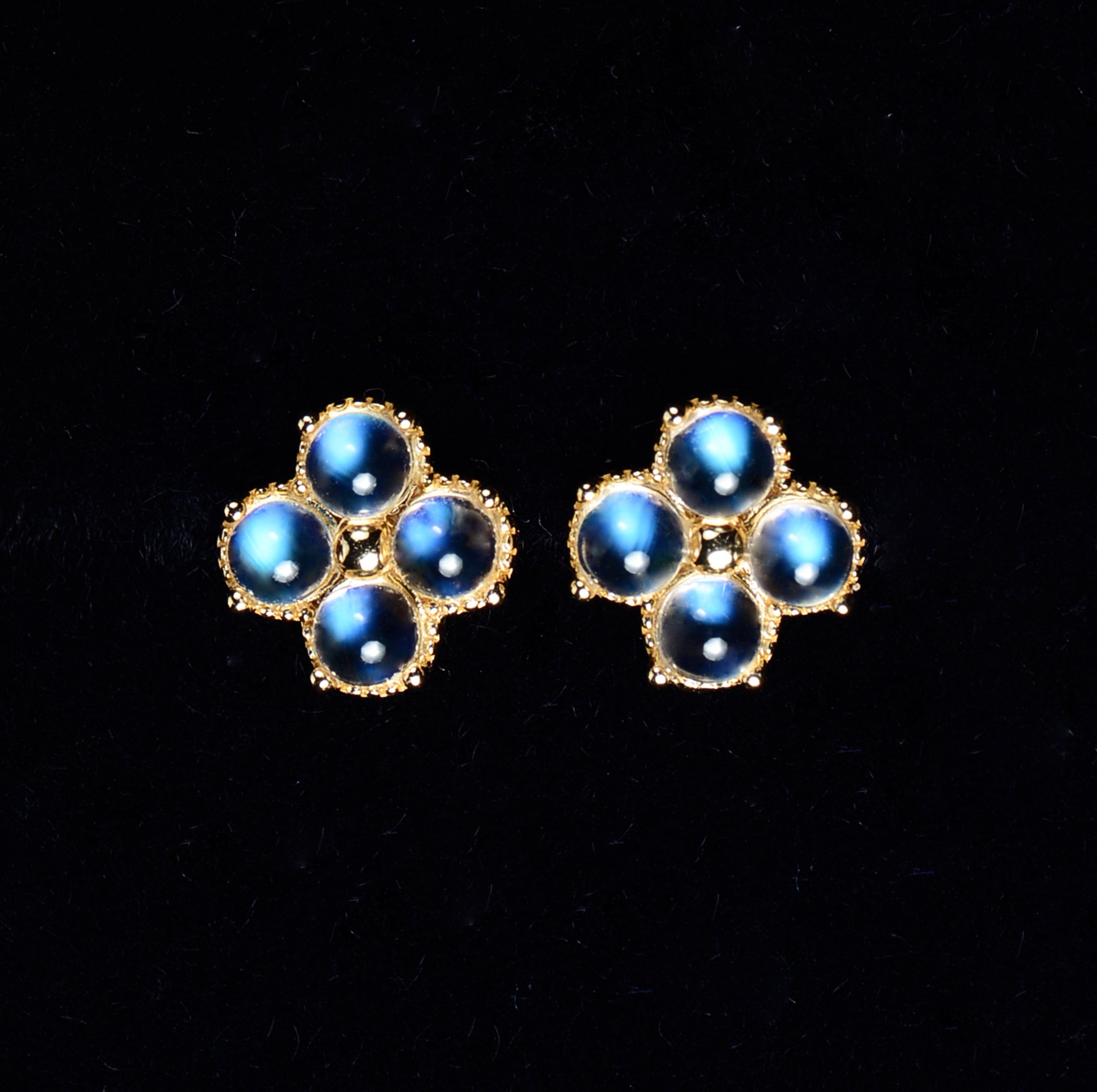 SJN005 Madagascar Moonstone Clover Earstuds Gold (Blue Ray)