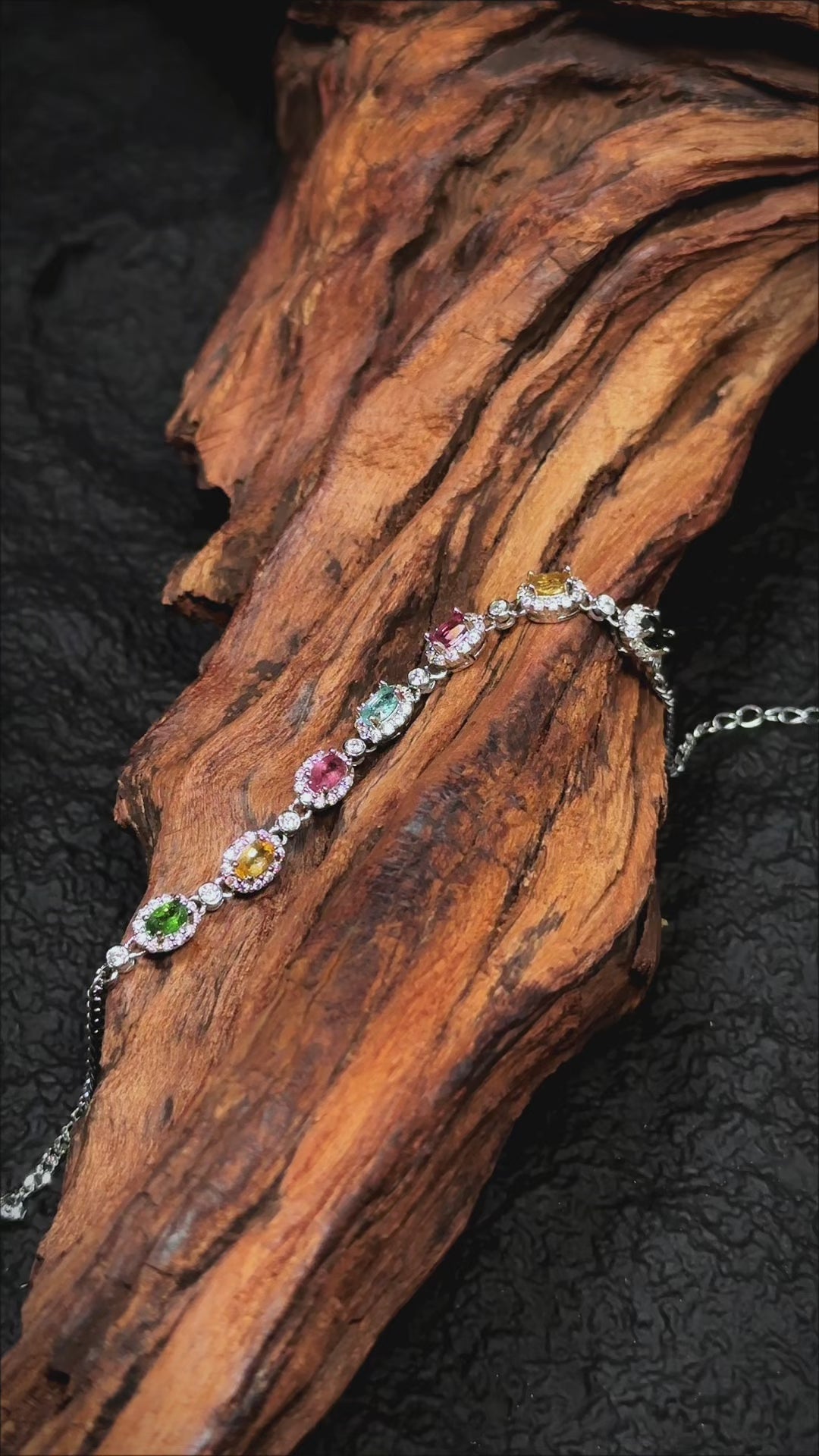SJB001 Rainbow Tourmaline 925 Silver Adjustable Bracelet