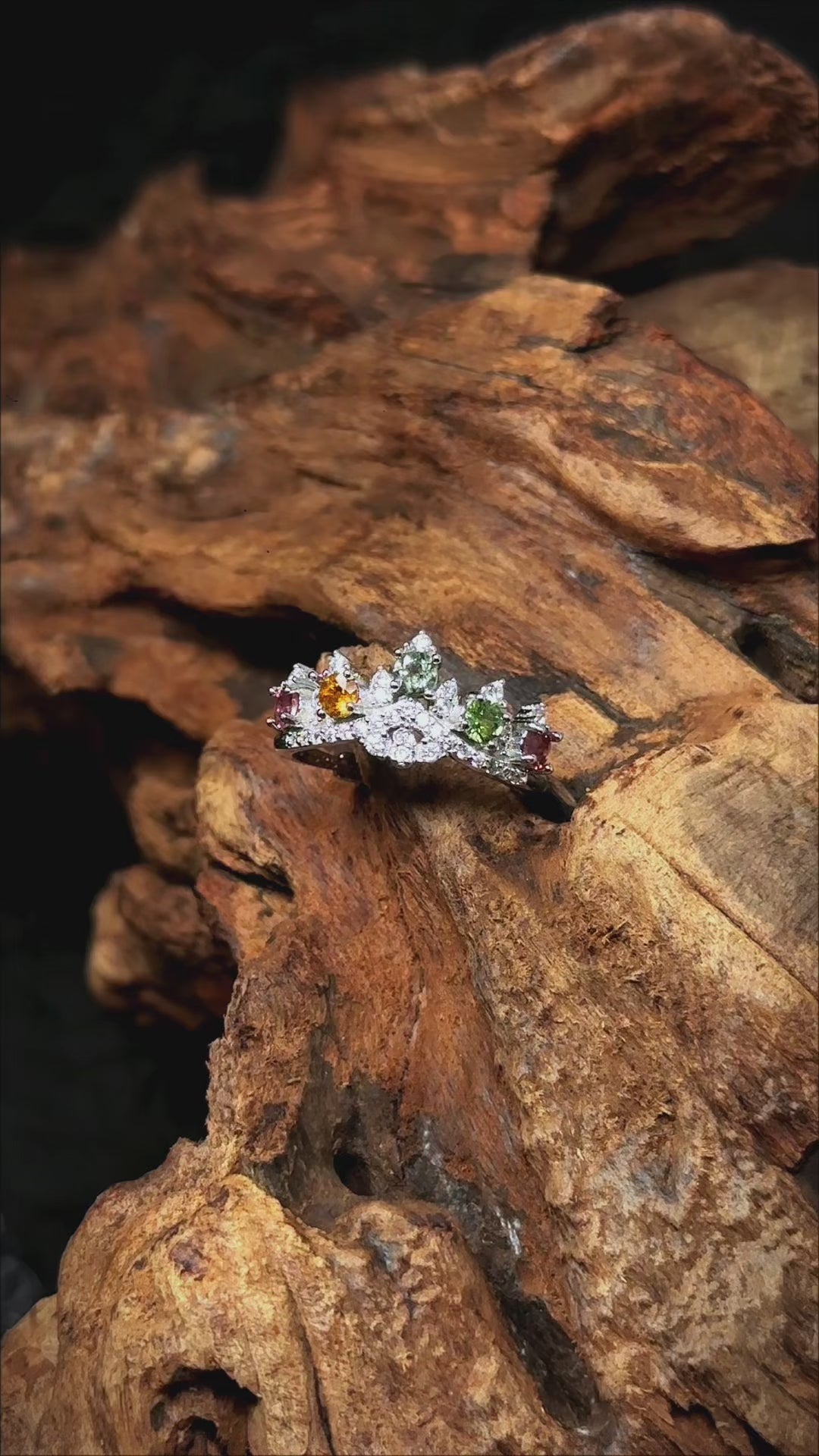 SJR001 Rainbow Tourmaline 925 Silver Adjustable Ring